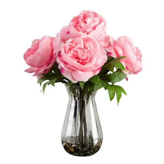 16" Light Pink Peony Arrangement in Glass Vase {1}