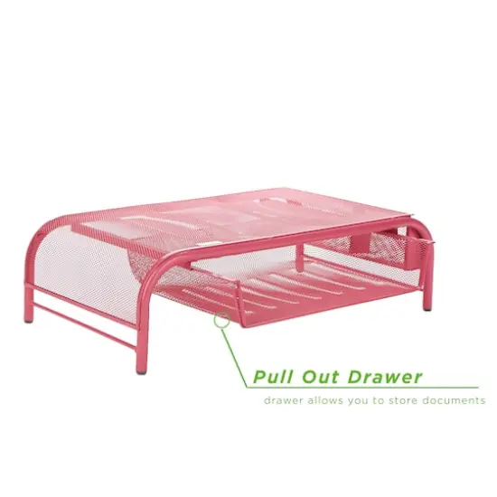 Mind Reader Metal Mesh Monitor Stand & Desk Organizer Pink {9}