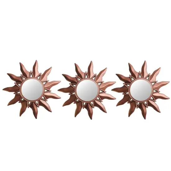 9.5" Mayan Sunburst Matte Copper Round Mini Mirror Set {1}