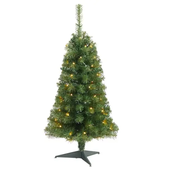 3ft. Pre-Lit Green Artificial Christmas Tree, Warm White LED Lights {1}