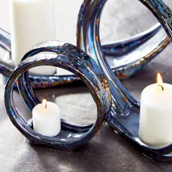 14" Silver Ceramic Glam Candlestick Holder Set {7}