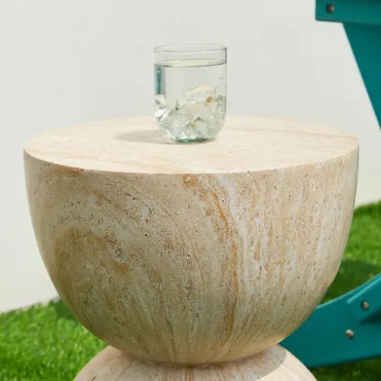 Glitzhome&reg; 17.75" Multi-Functional Hourglass Faux Travertine Garden Stool {6}