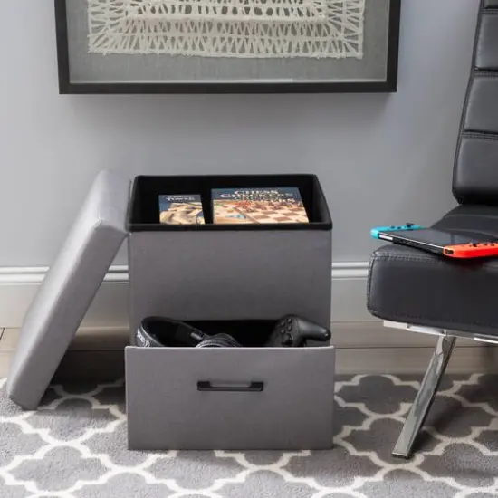 Simplify Gray Collapsible Storage Ottoman with Drawer {7}