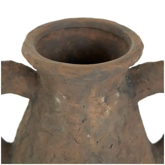14" Dark Brown Ceramic Handmade Textured Vase with Wide Rounded Handles {5}