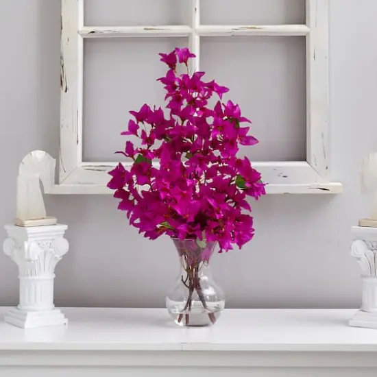22" Artificial Purple Bougainvillea Arrangement with Fluted Glass Vase {4}