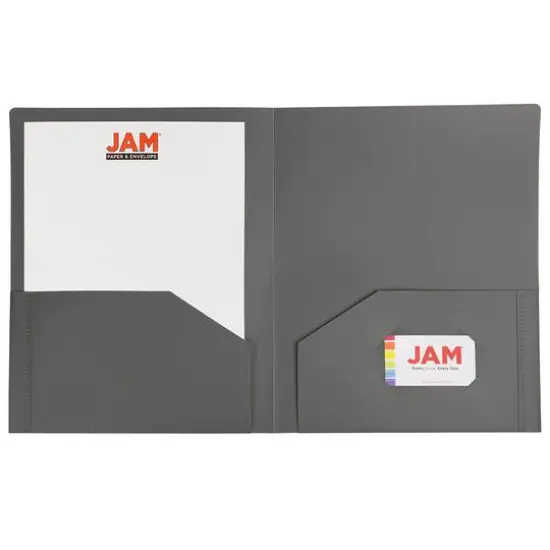 JAM Paper Heavy Duty Plastic 2-Pocket Folders, 6ct. Gray {5}
