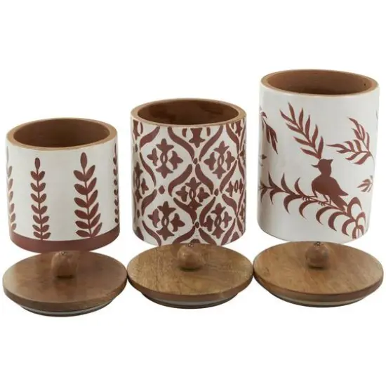 Cream & Brown Ceramic Floral Canister Set with Lids {6}