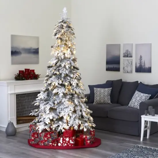 8ft. Pre-Lit Flocked Montana Down Swept Spruce & Pinecones Artificial Christmas Tree with Clear LED Lights {3}