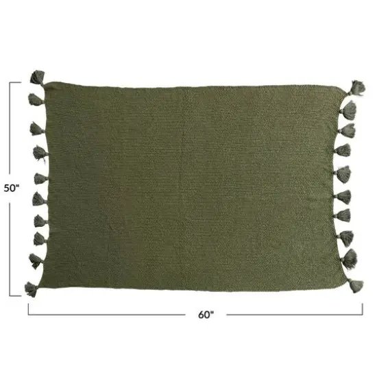 Hello Honey&reg; Olive Green Knit Throw Blanket with Tassels {6}