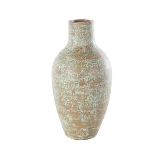Brown Ceramic Antique Style Textured Patina Vase {4}