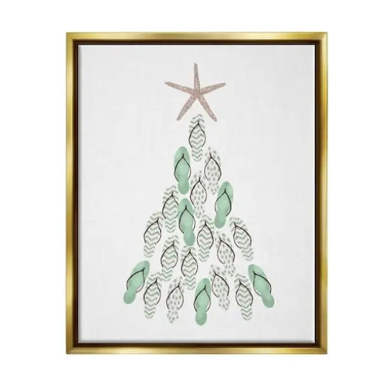 Stupell Industries Flip Flop Beachy Christmas Tree Black Framed Floater Canvas Wall Art Gold {1}
