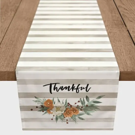 72" Striped Floral Thankful Poly Twill Table Runner {3}