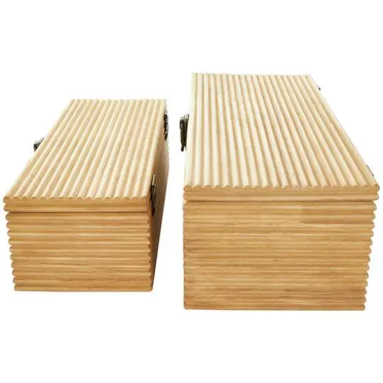 Light Brown Wood Carved Linear Box Set {9}