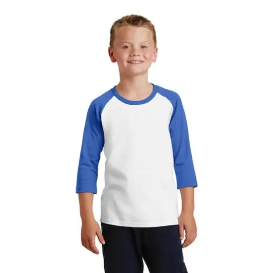 Port & Company Youth Raglan Tee White/Royal {4}