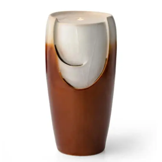 Glitzhome&reg; 29.25" LED Sand Beige & Brown Ceramic Pot Outdoor Floor Fountain {1}
