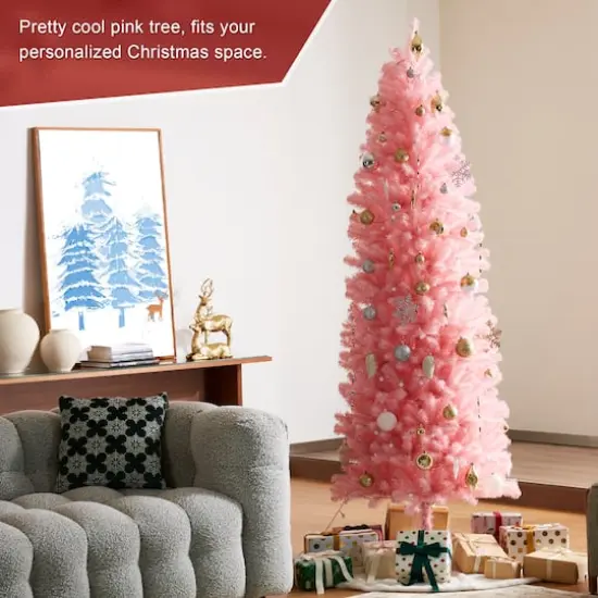 7.5ft. Unlit Pink Pencil Tinsel Artificial Christmas Tree {5}