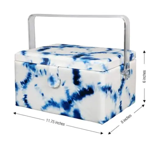SINGER&reg; Large Blue & White Tie Dye Print Sewing Basket with Sewing Kit {6}