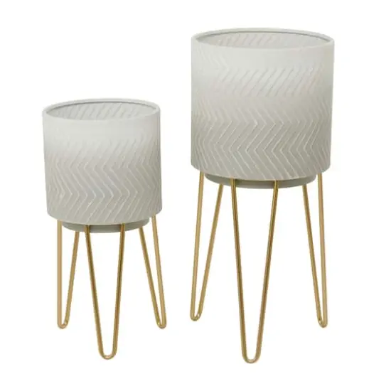 White Metal Modern Planter Set {3}