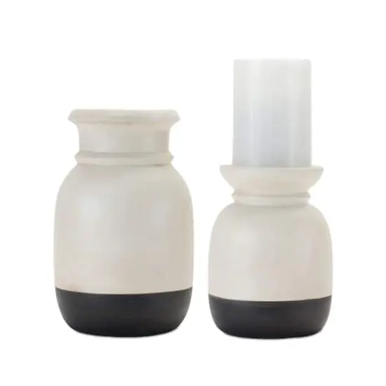 Dual-Tone Ceramic Candle Holder Set, 6.25" & 8.25" {1}
