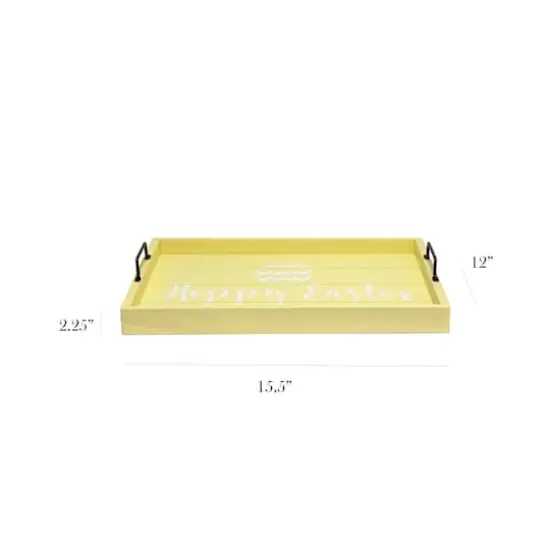 Elegant Designs&trade; 15.5" Yellow Wash Hoppy Easter Serving Tray with Handles {3}