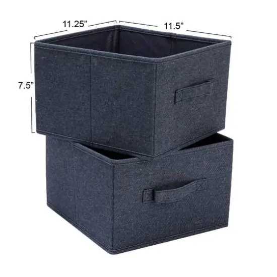 Household Essentials 7.5" Denim Blue Collapsible Cotton Blend Cube Storage Drawer, 2ct. {6}
