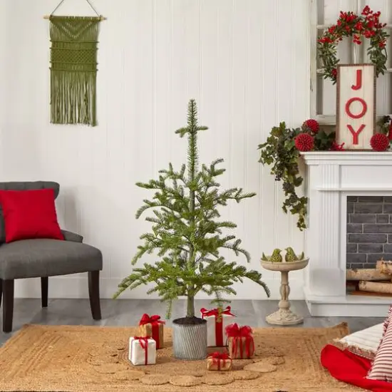 4.5ft. Pre-Lit Pine Artificial Christmas Tree in Decorative Planter, White Lights {11}