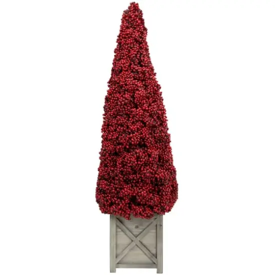 3ft. Unlit Red Berry Cone Artificial Potted Christmas Topiary {1}