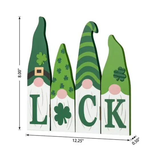 Glitzhome&reg; 12.25" St. Patrick's Wooden Luck Shamrock Gnome Table Decor {9}