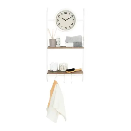 Hello Honey&reg; White Wall Clock with 2 Shelves & 3 Hooks {6}
