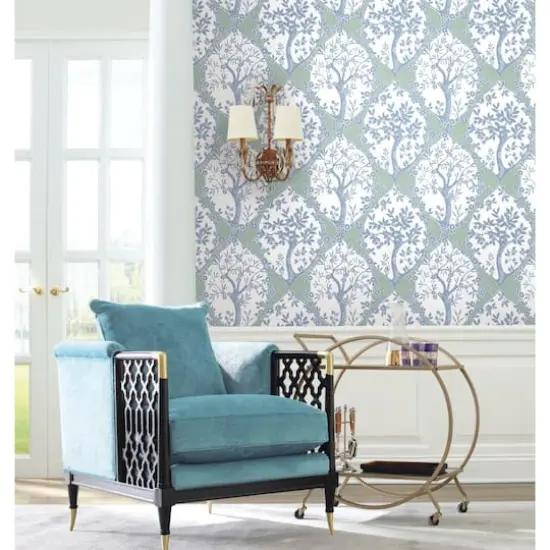 RoomMates Tree & Vine Ogee Peel & Stick Wallpaper Blue and green {5}