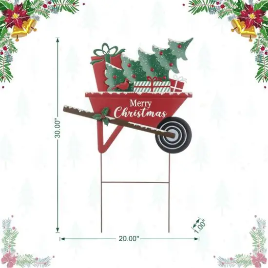 Glitzhome&reg; 2.5ft. Merry Christmas Wagon Metal Yard Stake {8}