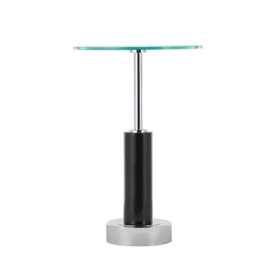 21" Black Marble Round Side End Accent Table with Silver Metal Rod & Base {4}