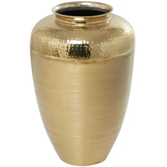 18" Gold Aluminum Brushed Vase with Hammered Top {5}