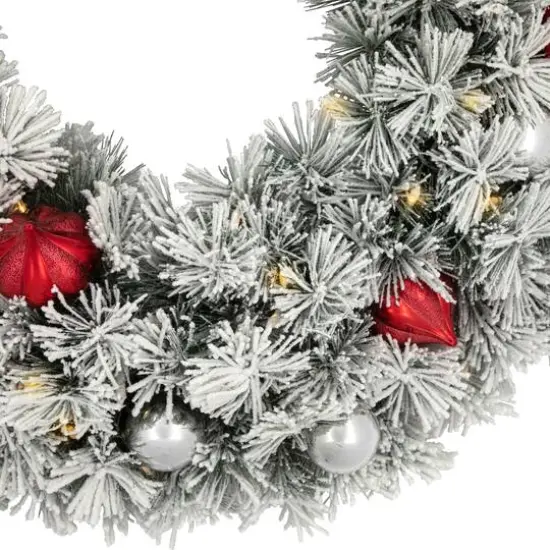 24" Pre-Lit Snowy Bristle Pine Christmas Wreath, Warm White LED Lights {4}