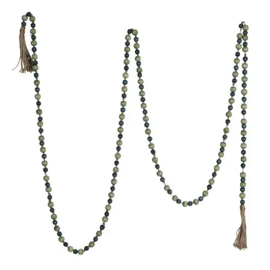Hello Honey® 12ft. Green & Blue Paulownia Wood Beads with Jute Tassels Garland {1}