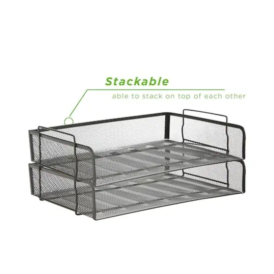 Mind Reader Stackable Metal Mesh Tray & Desk Document Organizer Set Black {11}