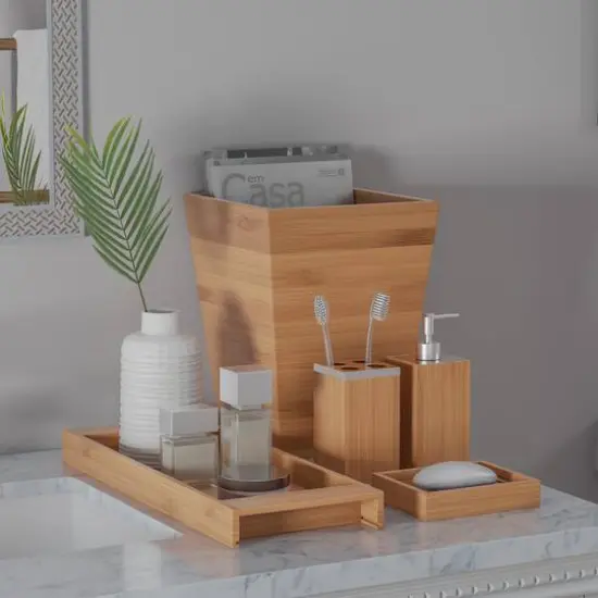 Hastings Home Bamboo Bathroom Accessories Set {1}