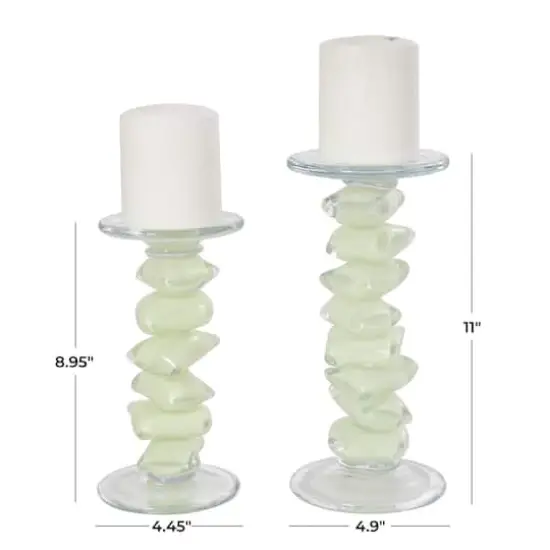 Green Glass Stacked Stone Candle Holder Set {7}
