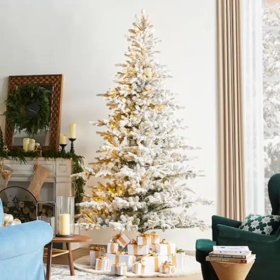 Glitzhome&reg; 9ft Pre-Lit Flocked Full Fir Artificial Christmas Tree, Multicolor LED Lights {4}