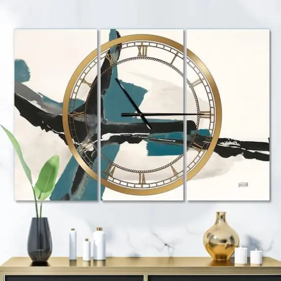 Designart Glam Cerulean 3 Panel Modern Wall Clock {3}