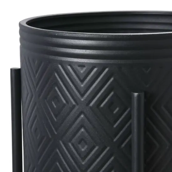 Hello Honey&reg; Matte Black Boho Embossed Metal Planters with Stands Set {8}