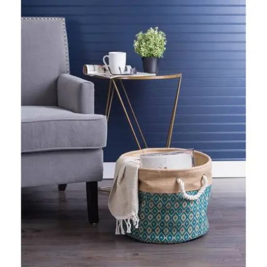 DII&reg; 9" Ikat Round Burlap Bin Teal {4}