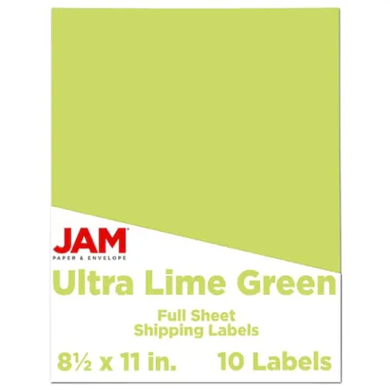 JAM Paper Shipping Labels, 8.5" x 11" Ultra Lime Green {1}