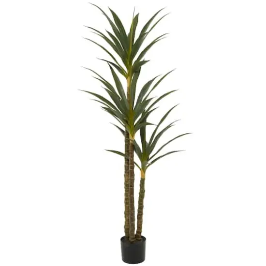 58" Green Faux Foliage Sisal Artificial Tree With Black Plastic Pot {5}