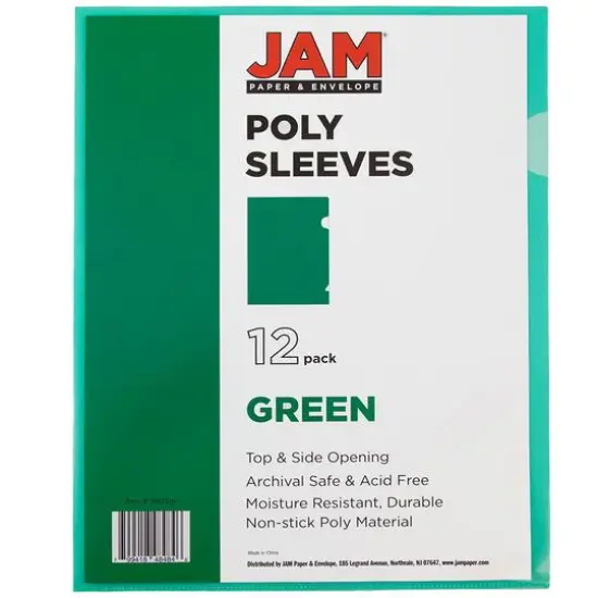 JAM Paper 9" x 11.5" Plastic Sleeve Page Protectors, 120ct. Green {5}
