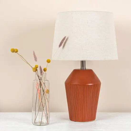 Hello Honey&reg; 21" Brown Ribbed Round Stoneware Desk Lamp {3}