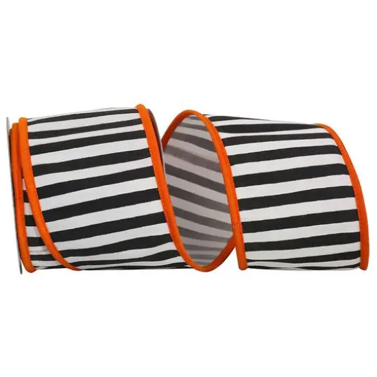 Reliant 4" x 10yd. Black & White Railroad Halloween Wired Ribbon {1}