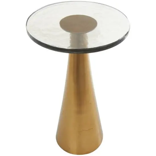 22" Gold Aluminum Geometric Cone Accent Table with Glass Tabletop {3}