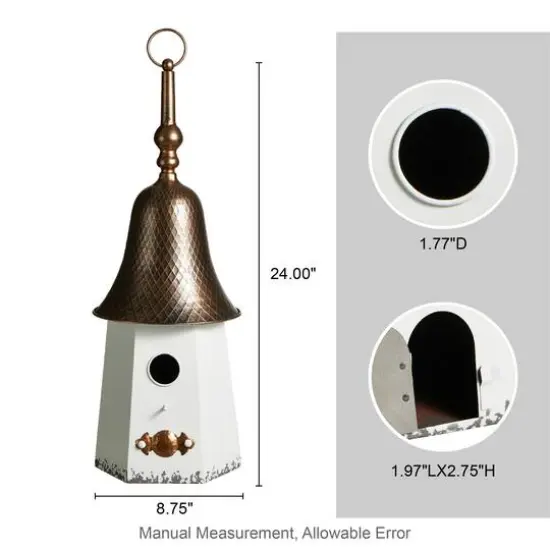 Glitzhome&reg; 24" White Washed Metal Bell Roof Birdhouse {9}