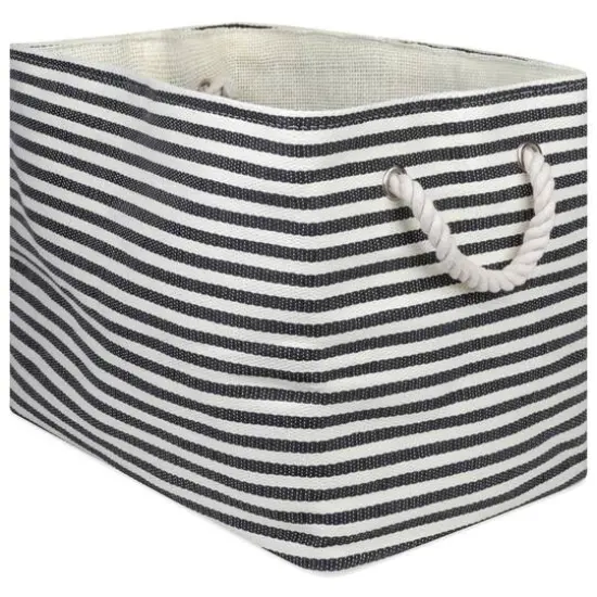 DII® Medium Pinstripe Rectangle Woven Paper Storage Bin Black {1}
